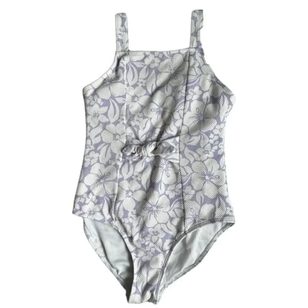 Wonder Nation Floral One Piece Swimsuit Hawaiian Purple White Swim SZ 10-12